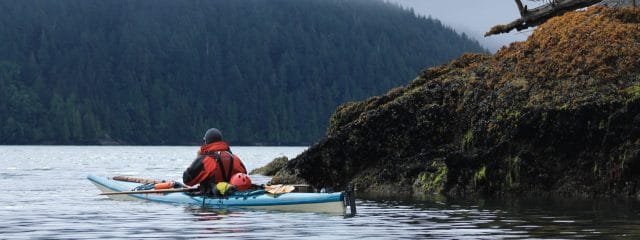 kayaker in cove on west coast