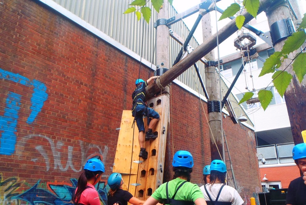 teen climbing high ropes at Don Valley Brickworks