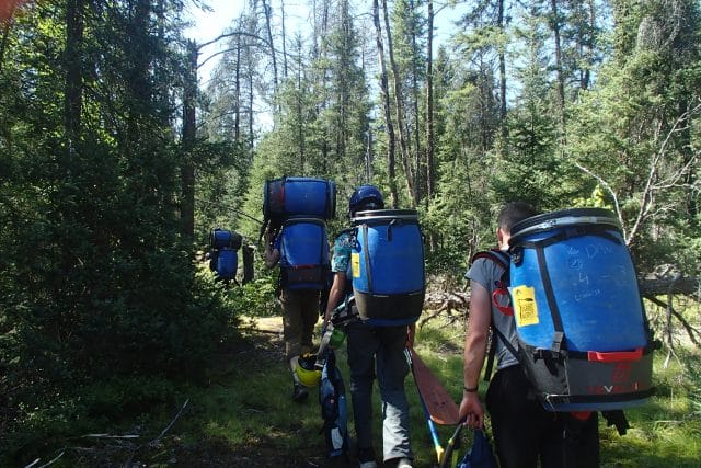 teens with hiking packs in algonquin park